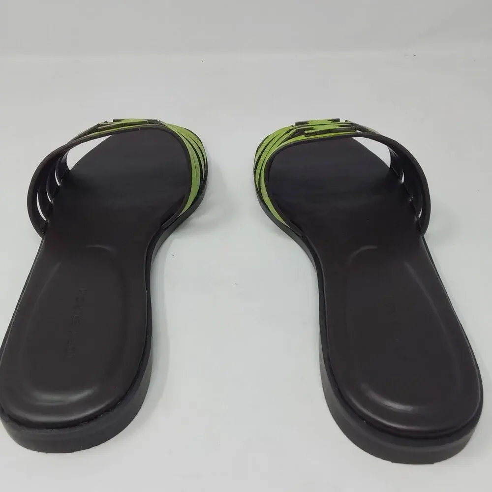 Tory Burch Ines Cage Slide Sandals Light Chartreuse Cocoa Leather US 8